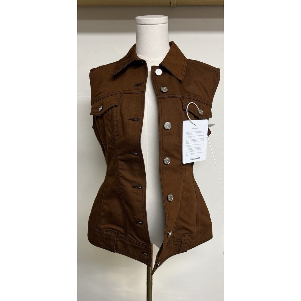 NWT Ganni Womens Brown Button Up Vest Size 38 Tailored Fit Fall Utility Casual